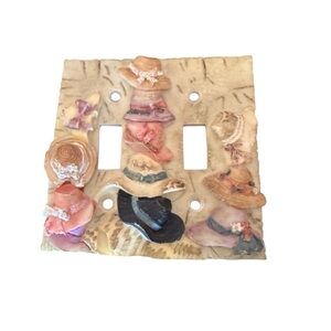 Country Hats Resin Double Light Switch Cover Cottagecore 4.5” Square